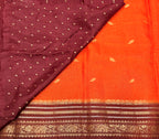Orange contrast border checks Dola crepe saree