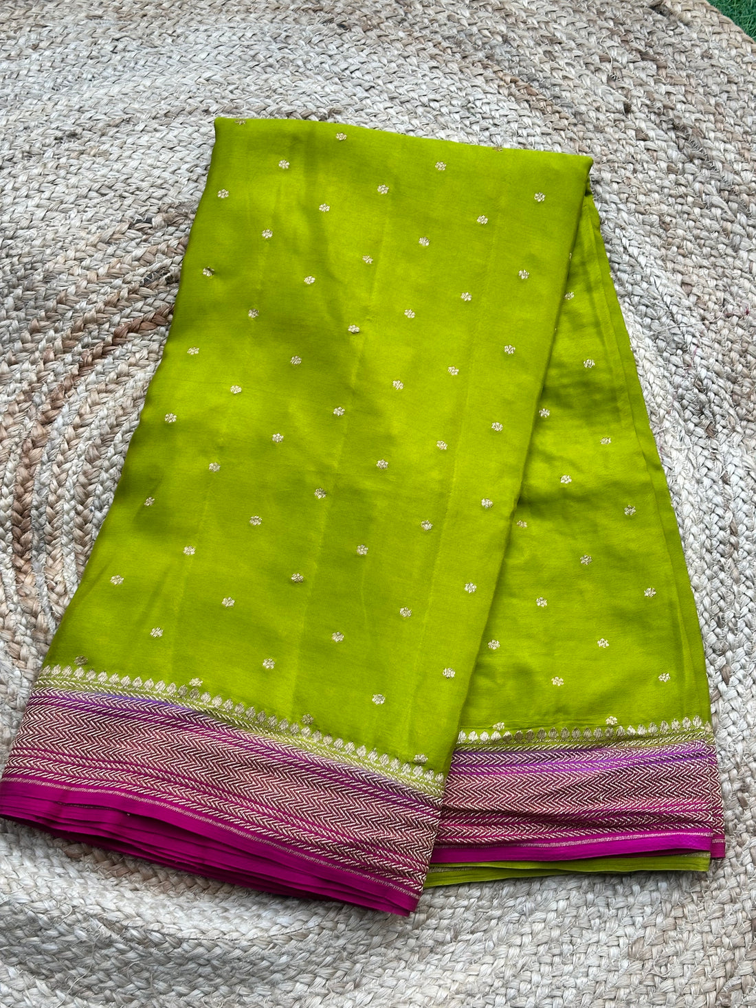 Green and pink pure crepe Banaras silk sarees