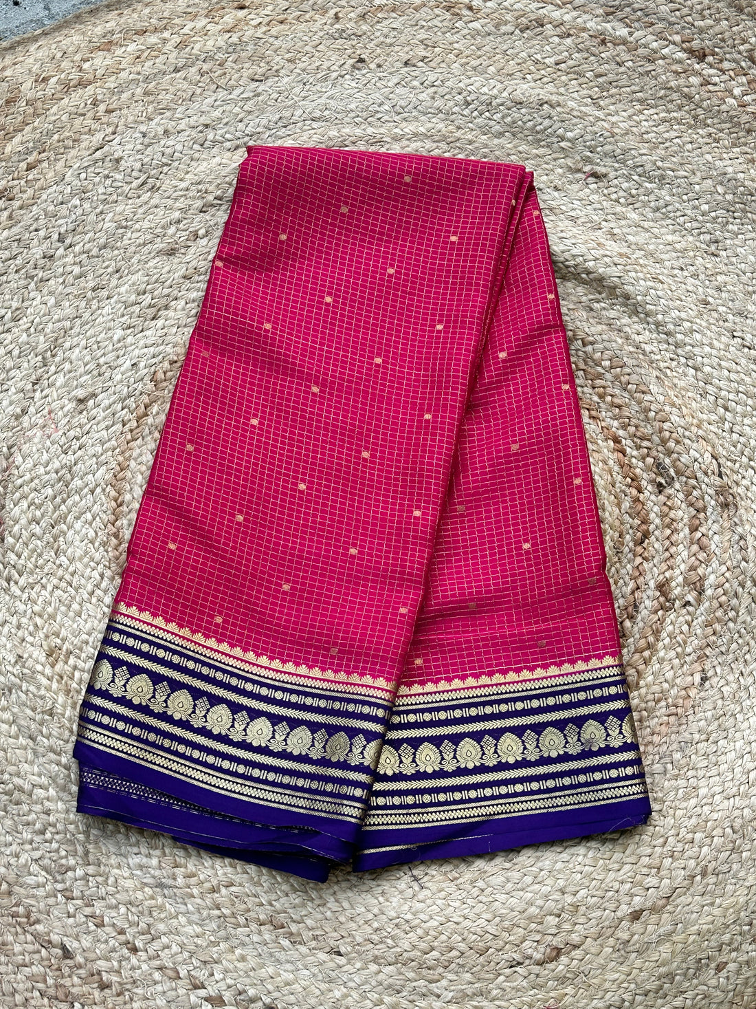 Pink and purple pure crepe Mysore Silk sarees 140 gsm