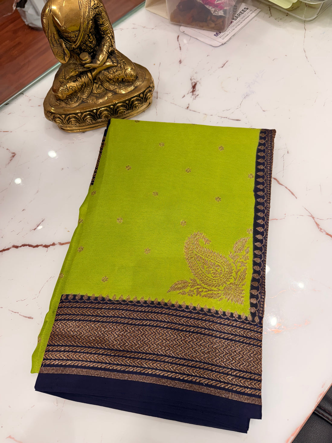 Green and purple crepe chiffon sarees