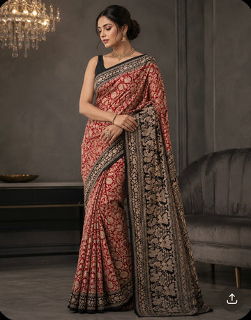 Red n black Kalamkari digital print 107 casual saree