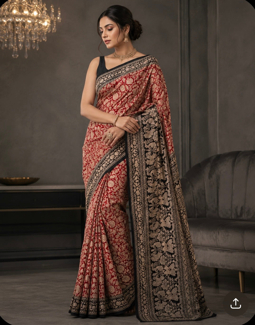Red n black Kalamkari digital print 107 casual saree