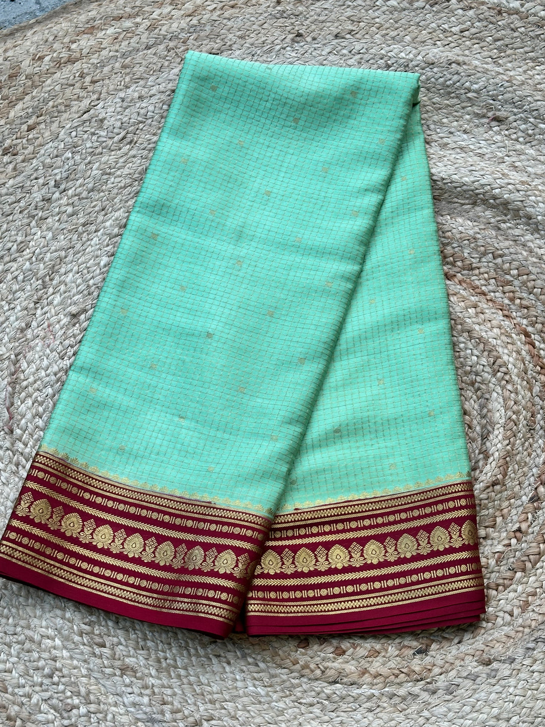 Olive green with maroon pure crepe Mysore Silk sarees 140 gsm