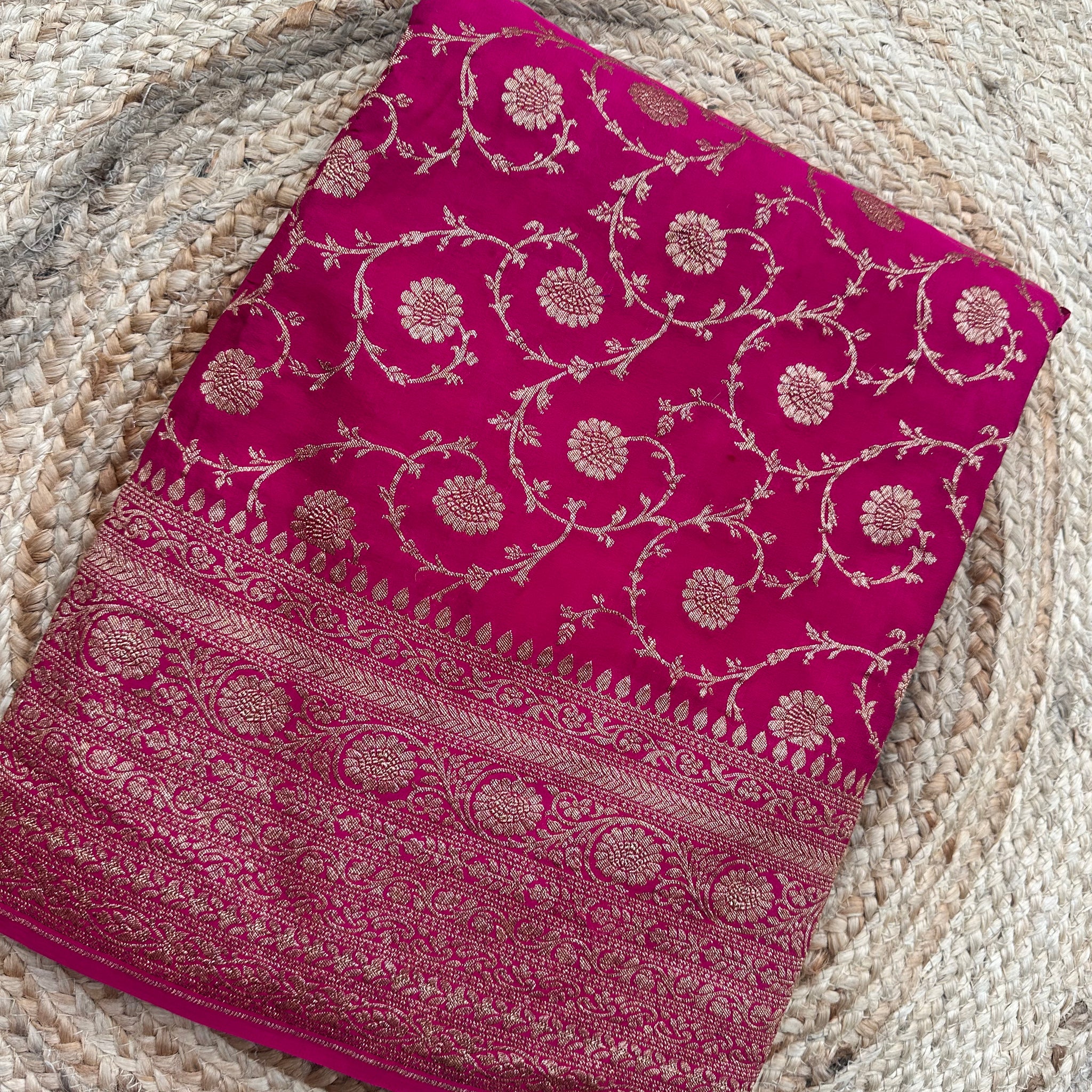 Rani pink pure crepe Banaras silk sarees