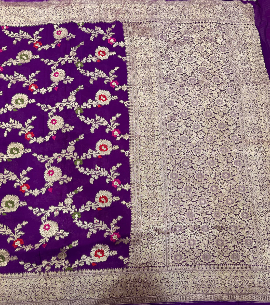 Purple jaal pattern pure georgette with water zari saree
