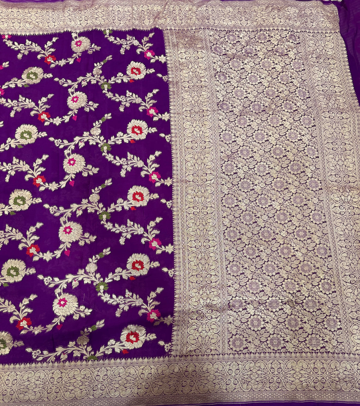 Purple jaal pattern pure georgette with water zari saree