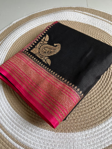 Purple and pink Banaras crepe chiffons sarees antique zari