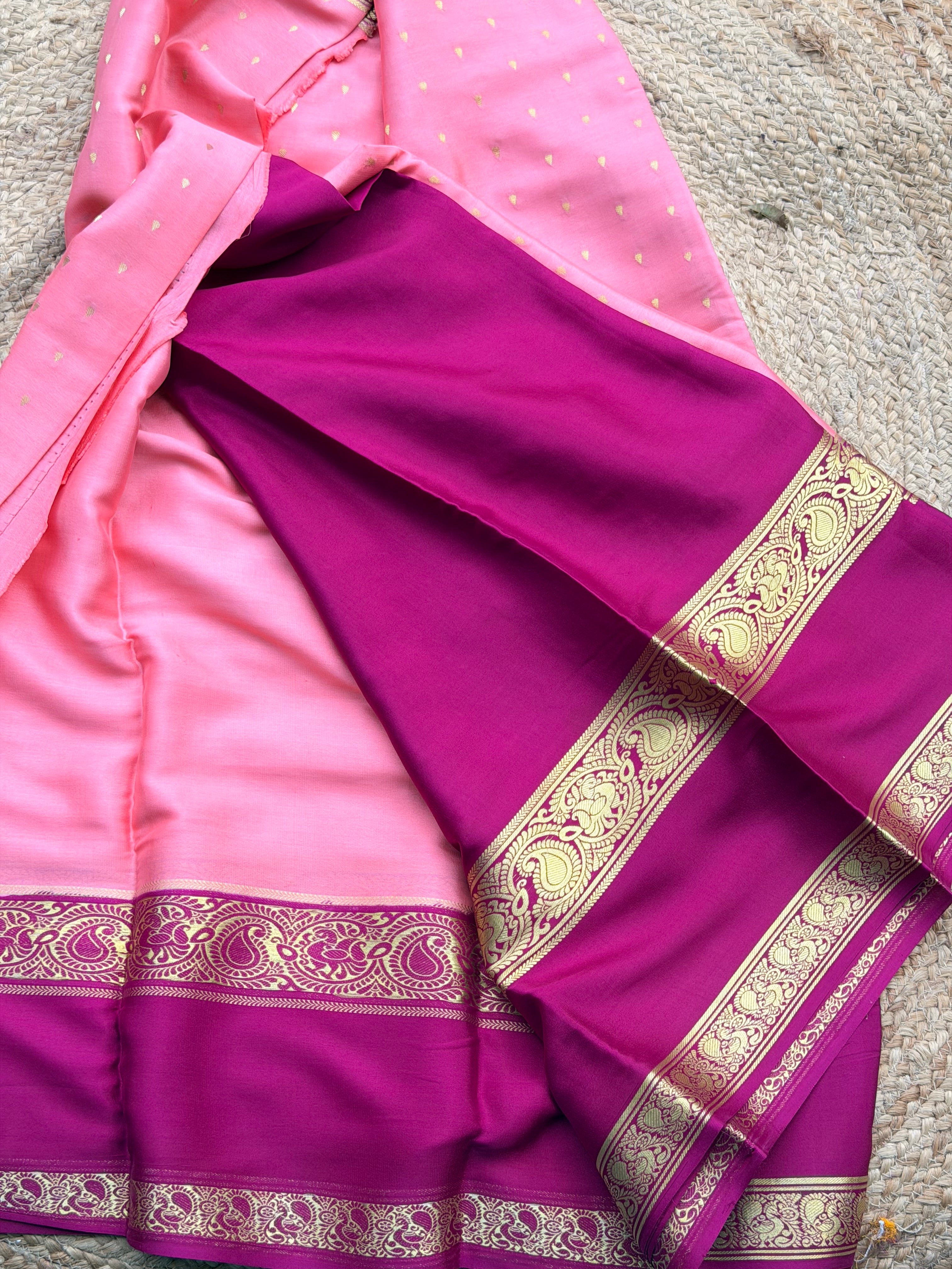 Onion pink and purple 1000 butta pure crepe Mysore silk 120 gsm