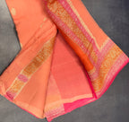 Peach 3D Banarasi pure khadi chiffon saree sliver zari saree