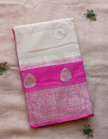 Cream double border Banarasi pure khadi chiffon saree sliver zari saree