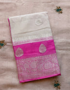 Cream double border Banarasi pure khadi chiffon saree sliver zari saree