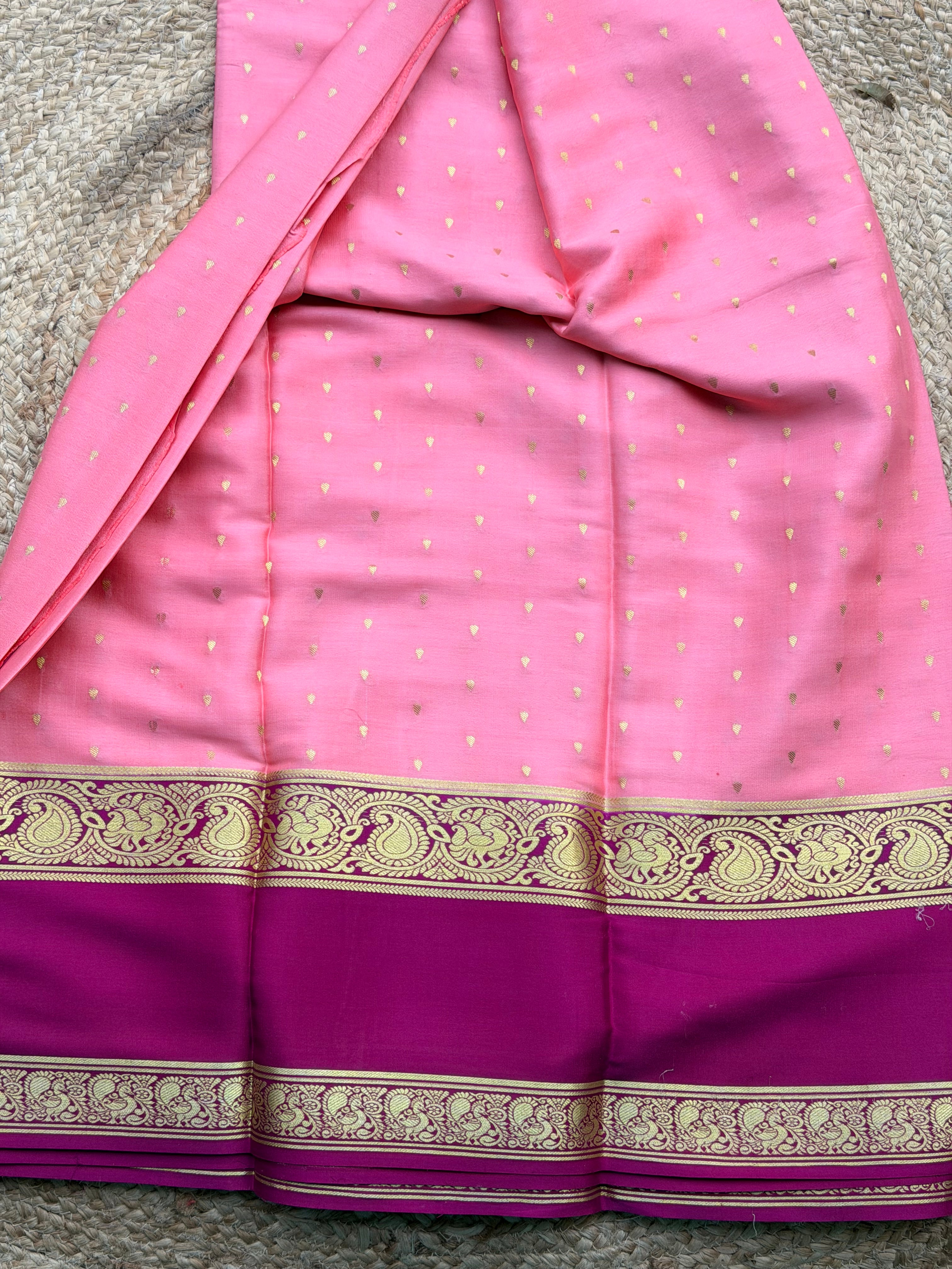 Onion pink and purple 1000 butta pure crepe Mysore silk 120 gsm
