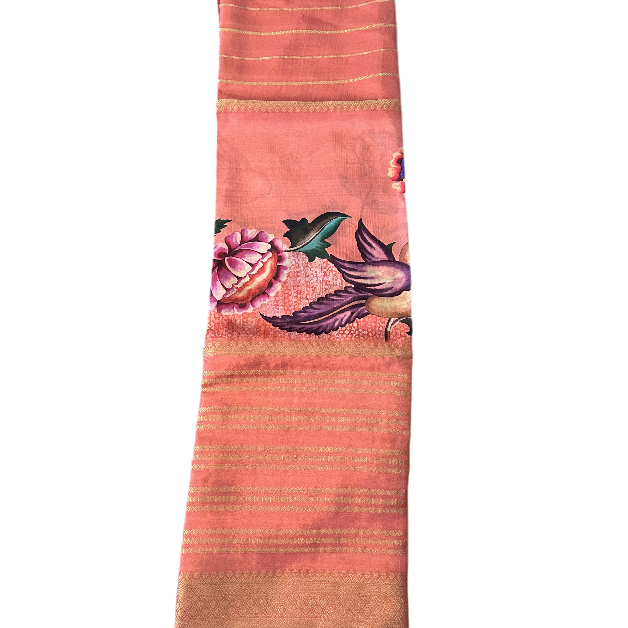 Peach semi crepe digital kalamkari