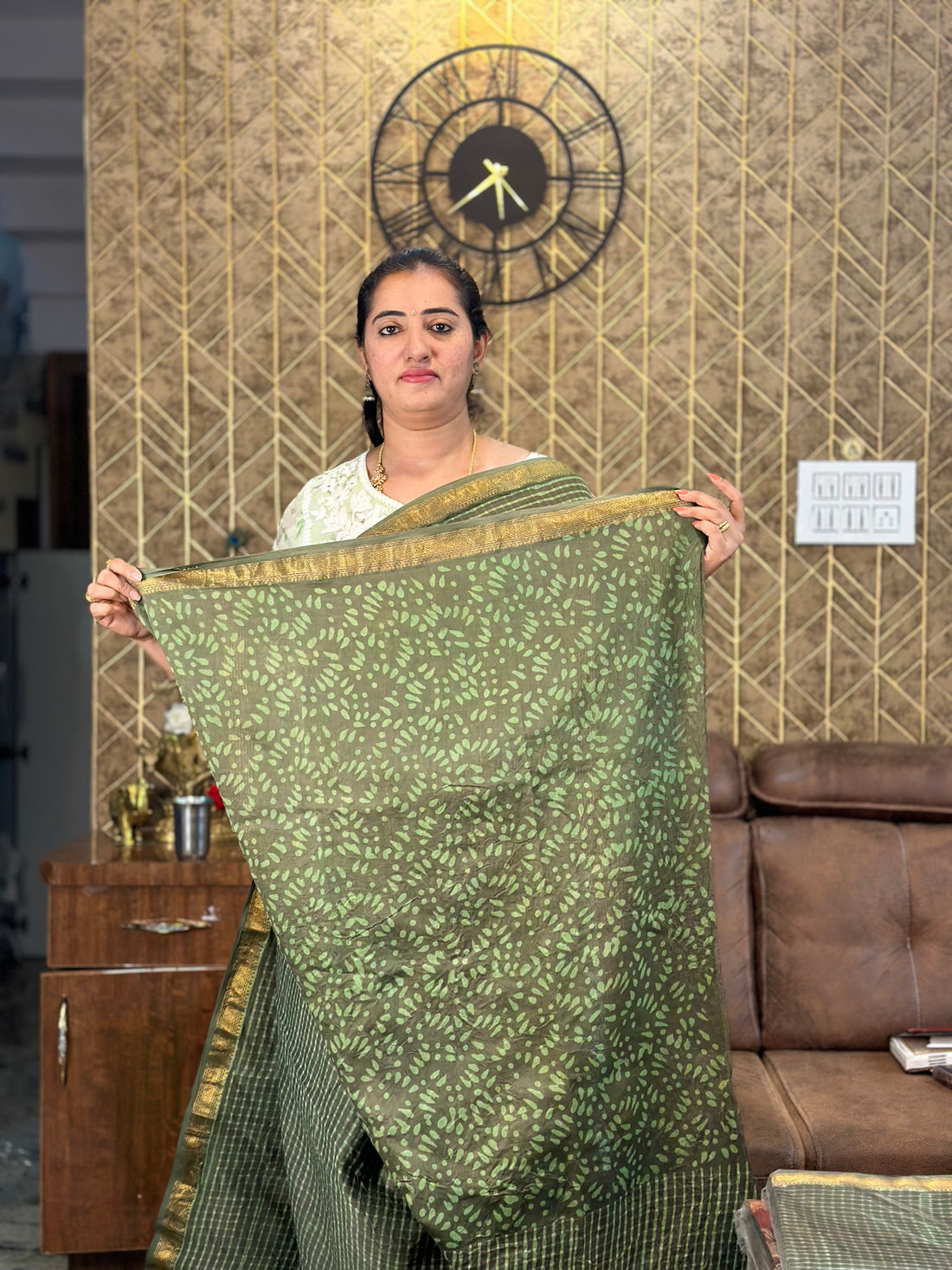 Green checks Maheshwari silk sarees.