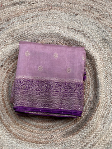 Light onions pink with purple tusser silk saree