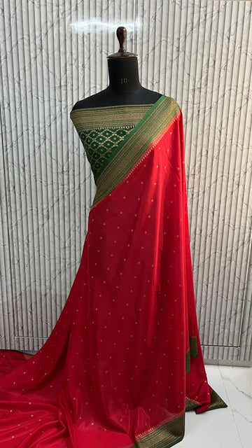 Red and green crepe chiffon sarees