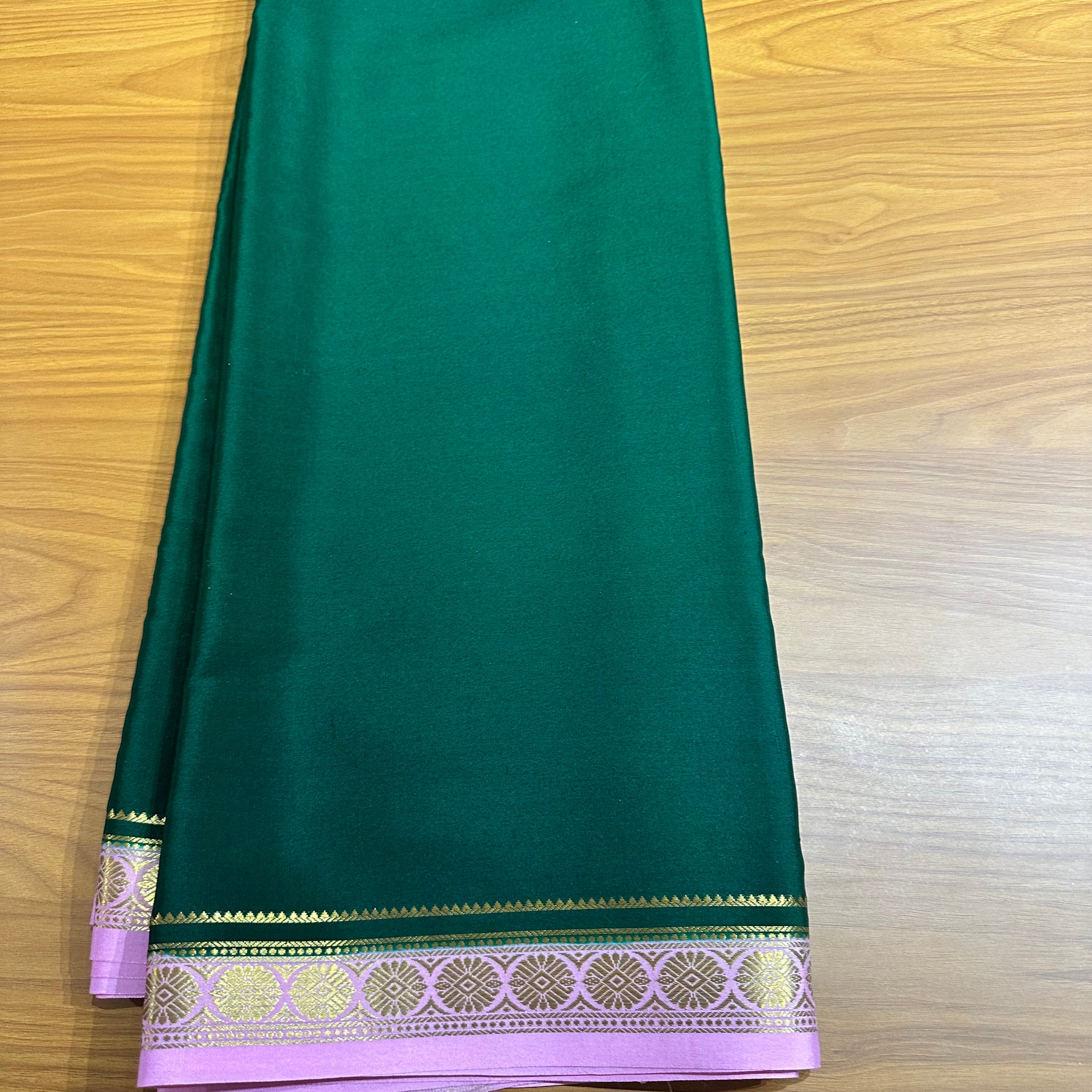 Green with baby pink pure crepe Mysore Silk sarees