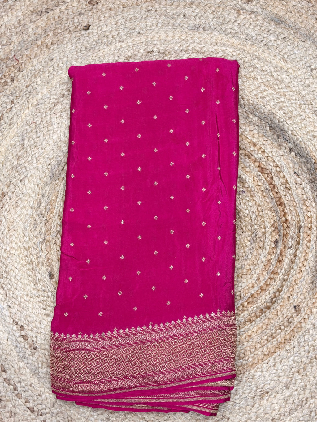 Deep Rani pink pure crepe Banaras