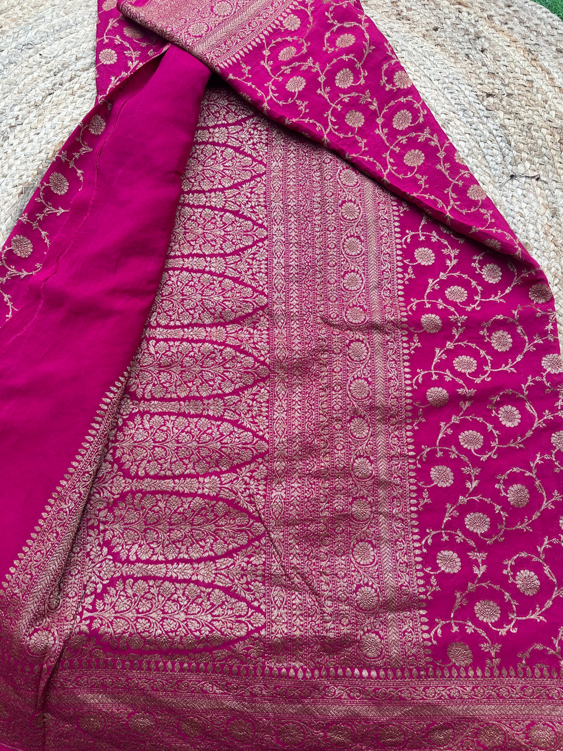 Rani pink pure crepe Banaras silk sarees