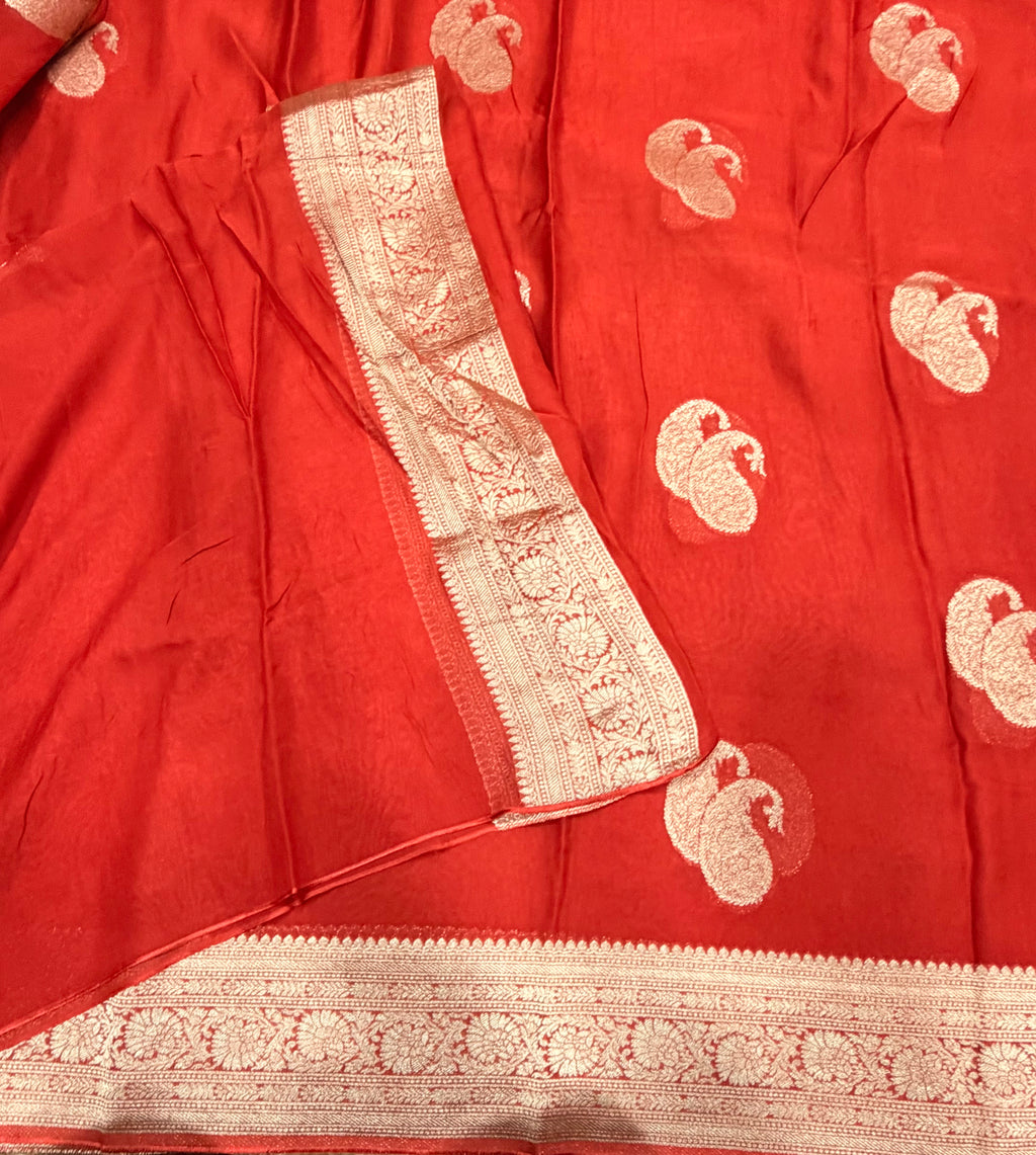 Rust orange mango Butta georgette small border saree