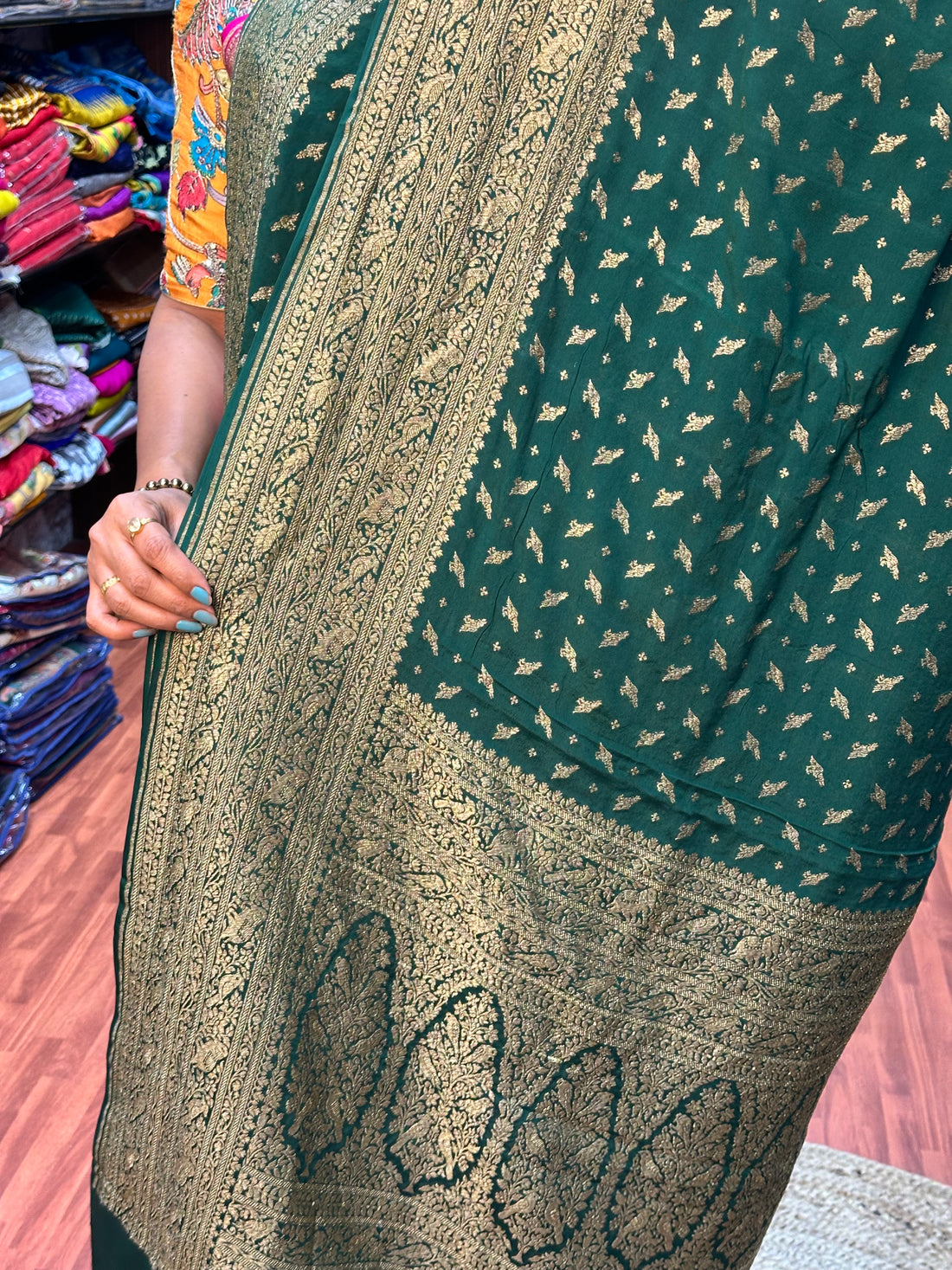 Green pure crepe Banaras silk sarees