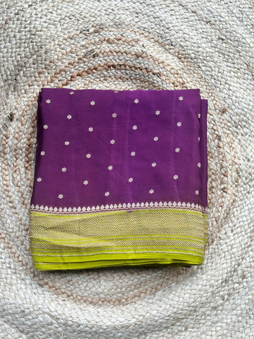 Maroon with neon green pure crepe Banaras