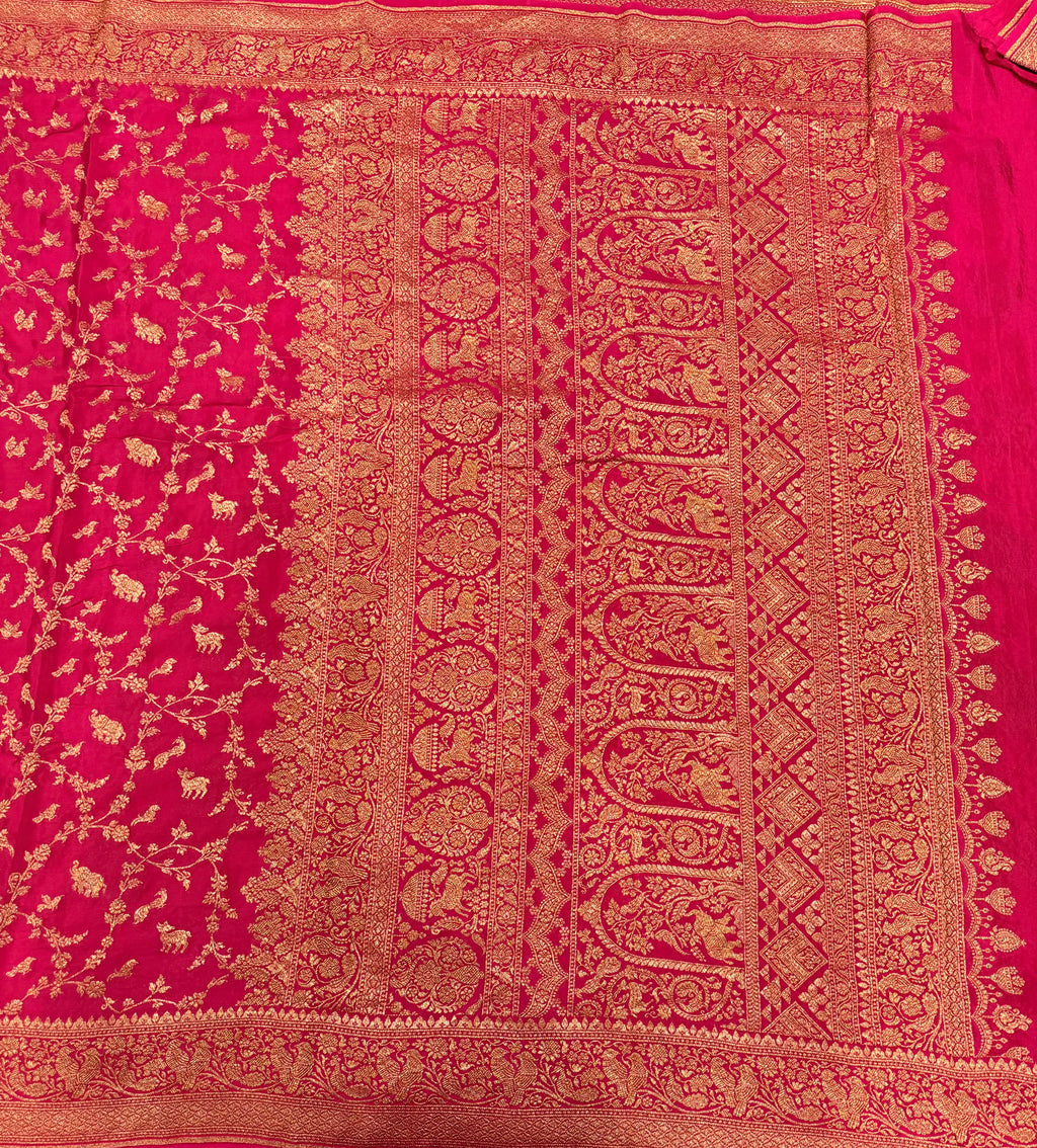 Rani pink jaal pattern pure benarasi crepe silk saree