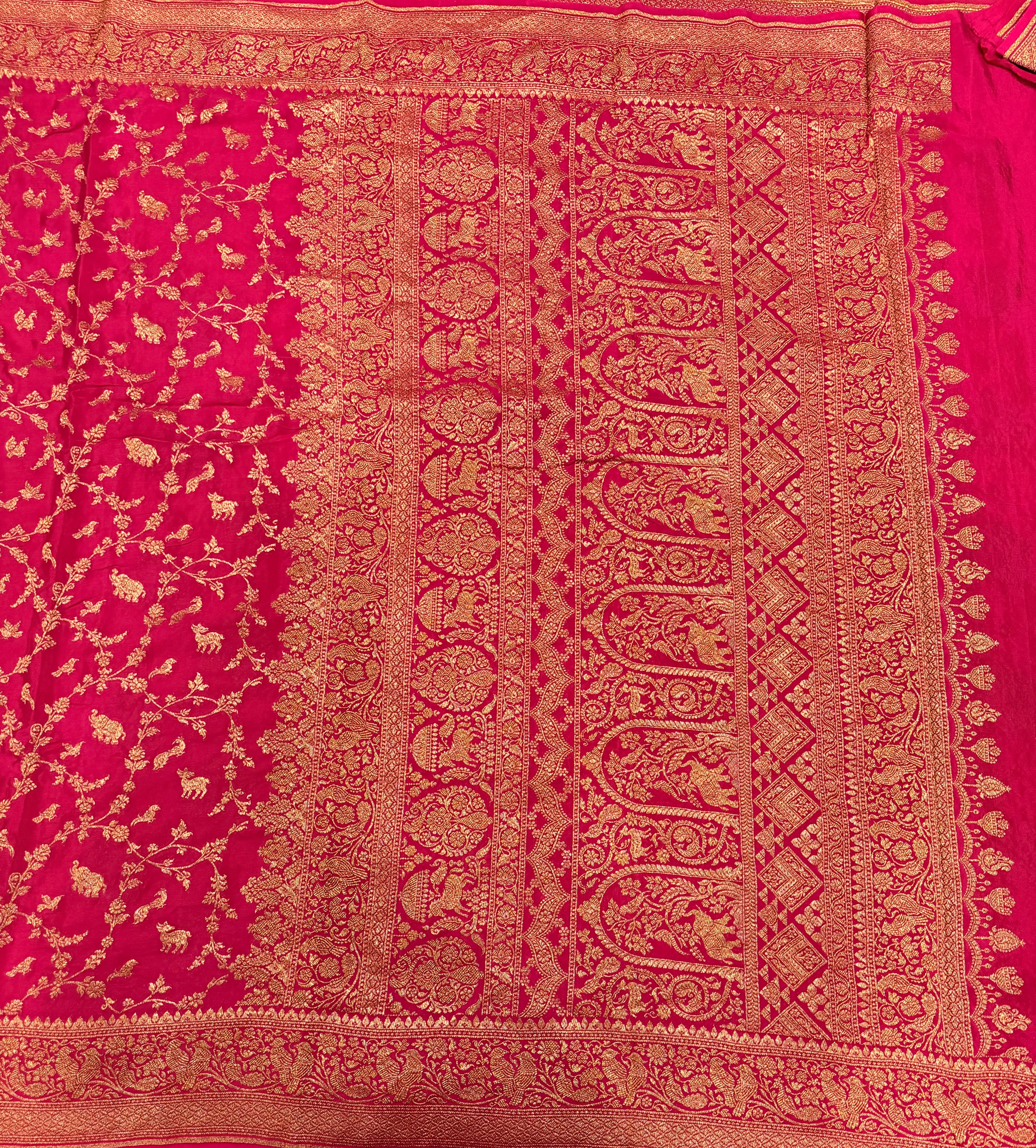 Rani pink jaal pattern pure benarasi crepe silk saree