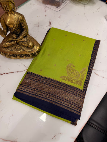 Green and purple crepe chiffon sarees