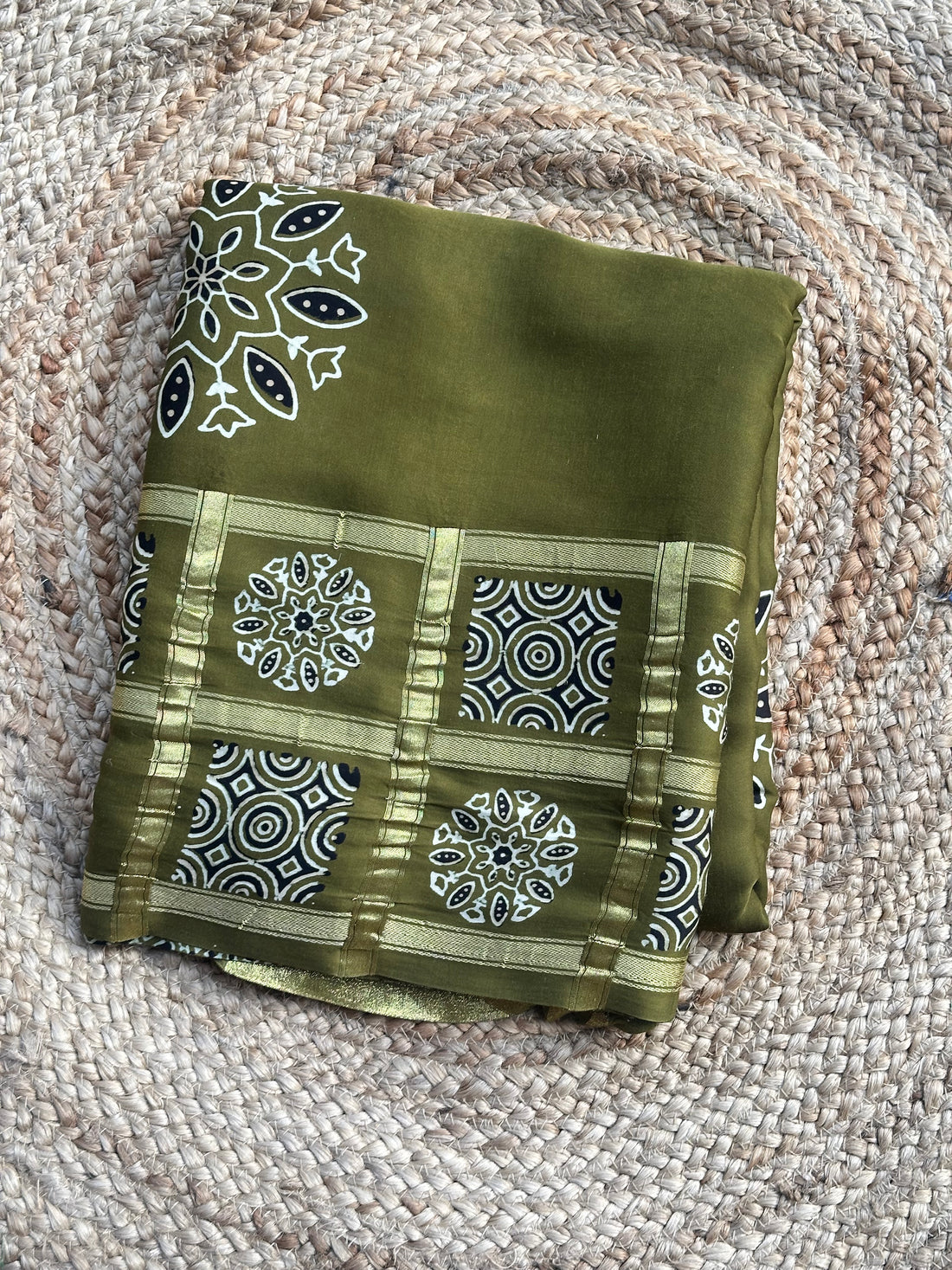 Mehendi green pure Ajrak modal silk