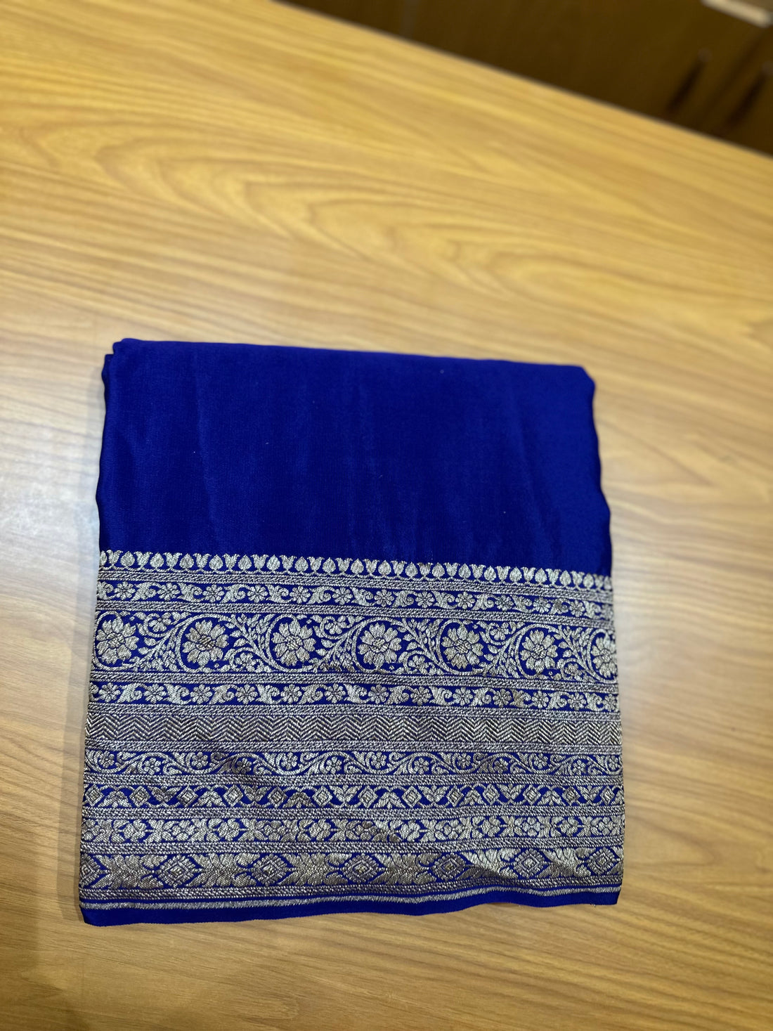 Deep blue pure crepe Banaras silk sarees with brocade blouse