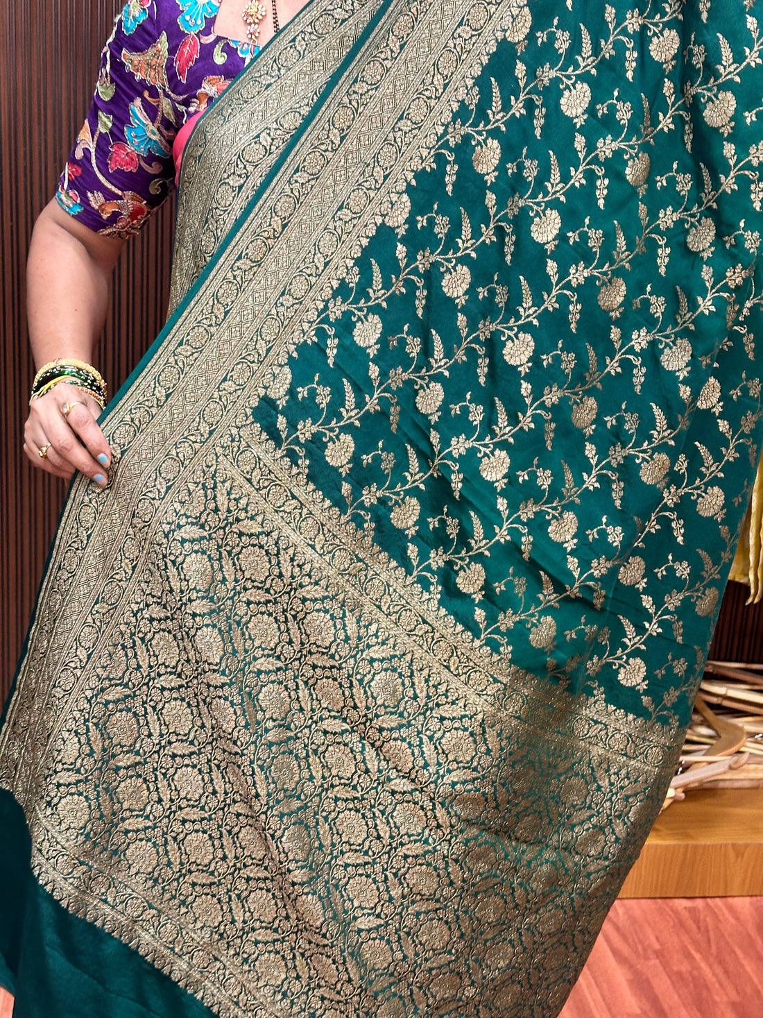 Green jaal pure crepe Banaras brocade blouse