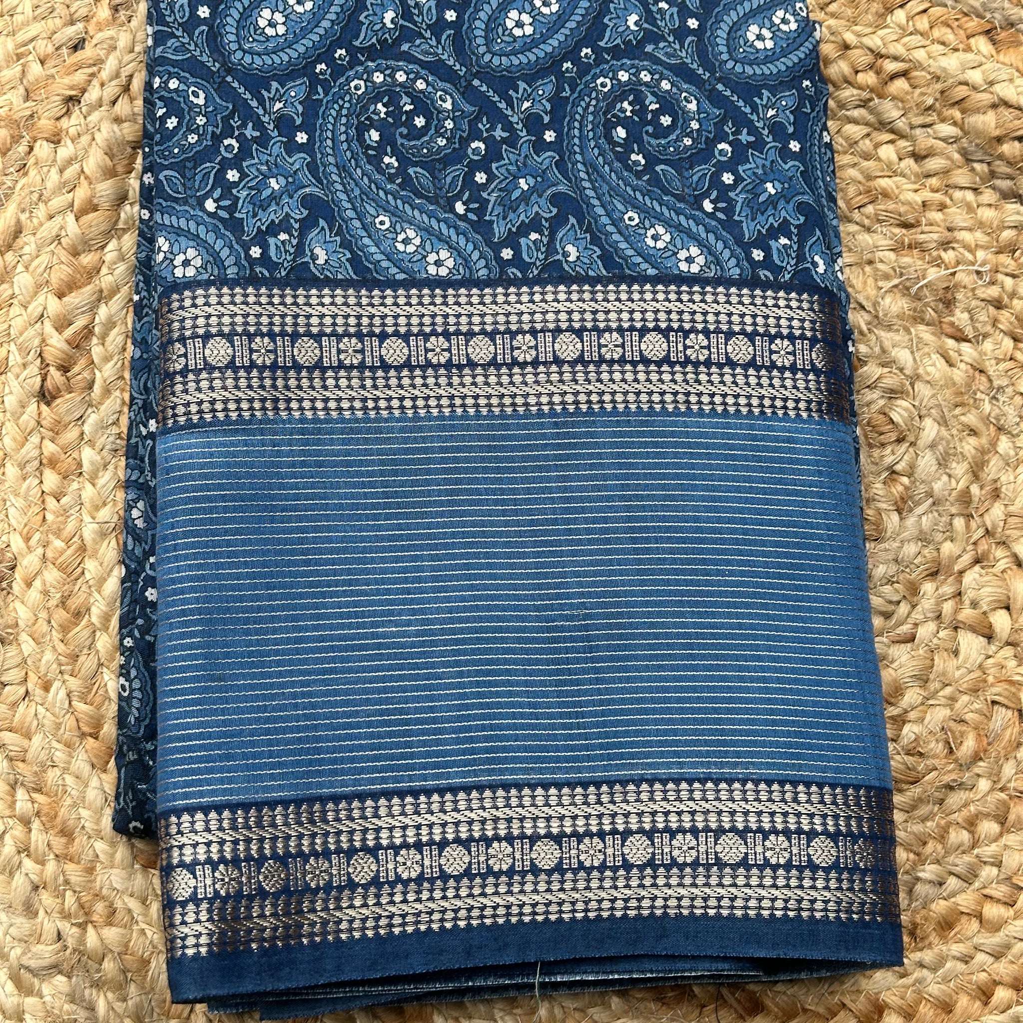 Blue semi crepe digital bentex border