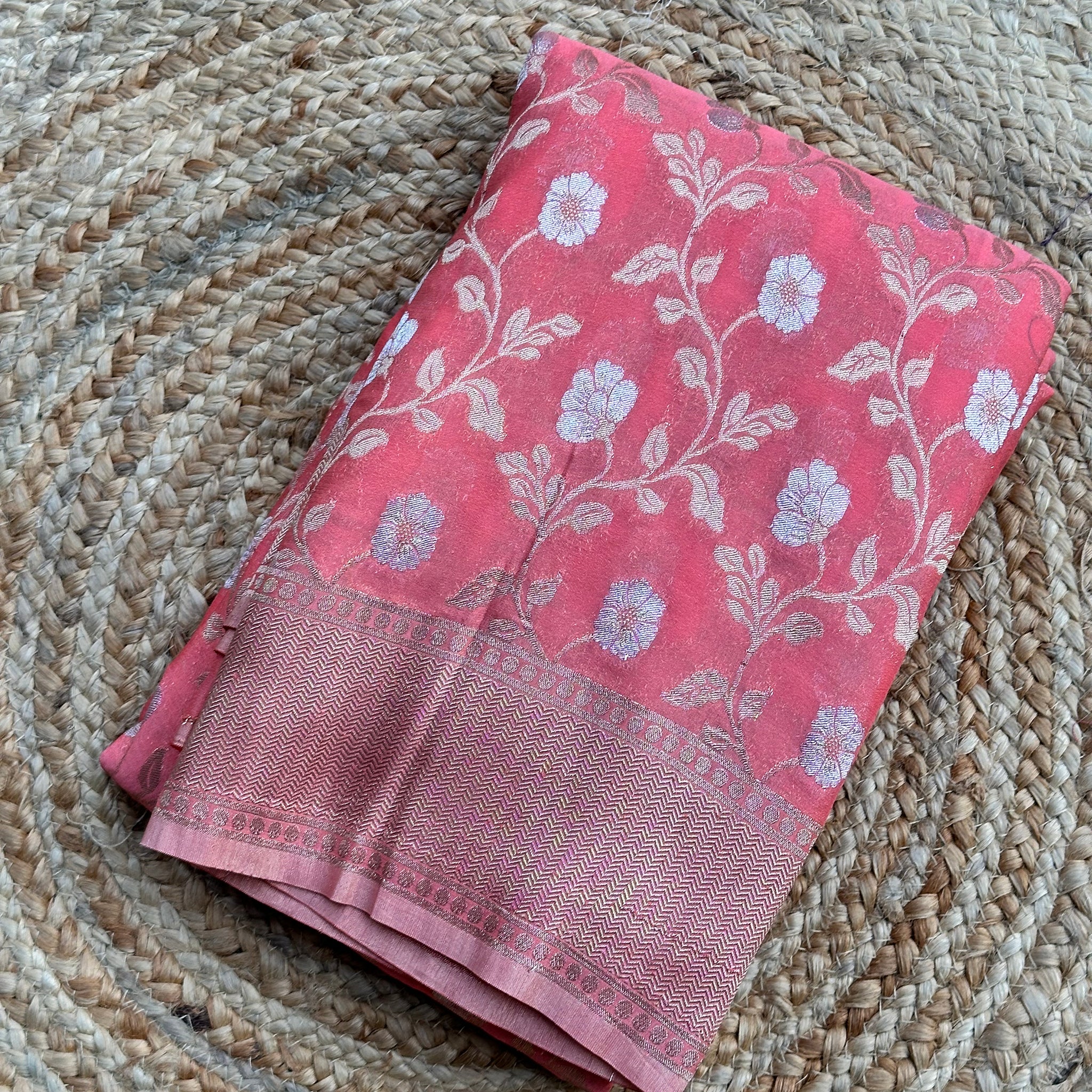 Peach designer georgette jaal pattern