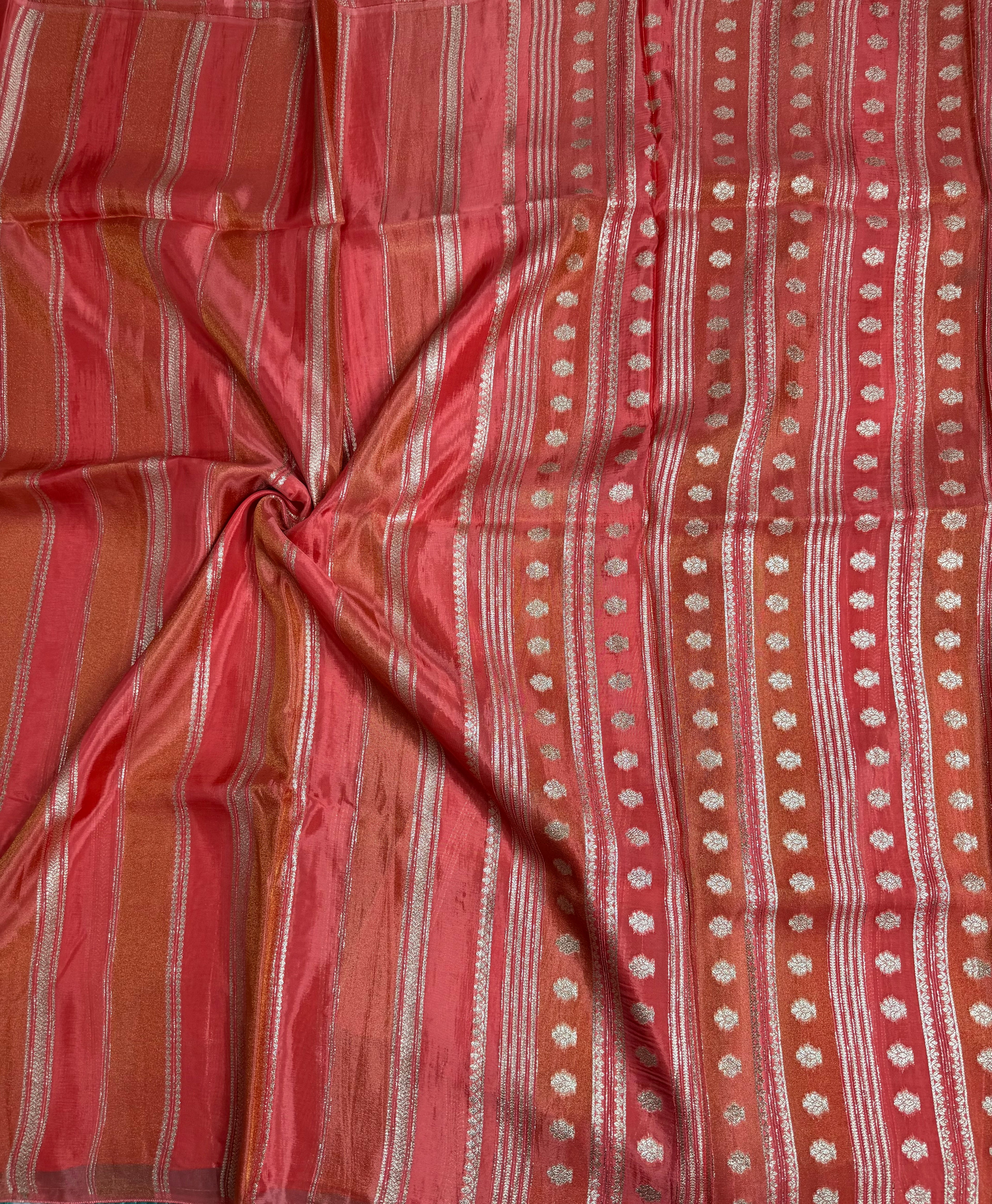 Pastel pink stripes chinnon crepe 107 saree