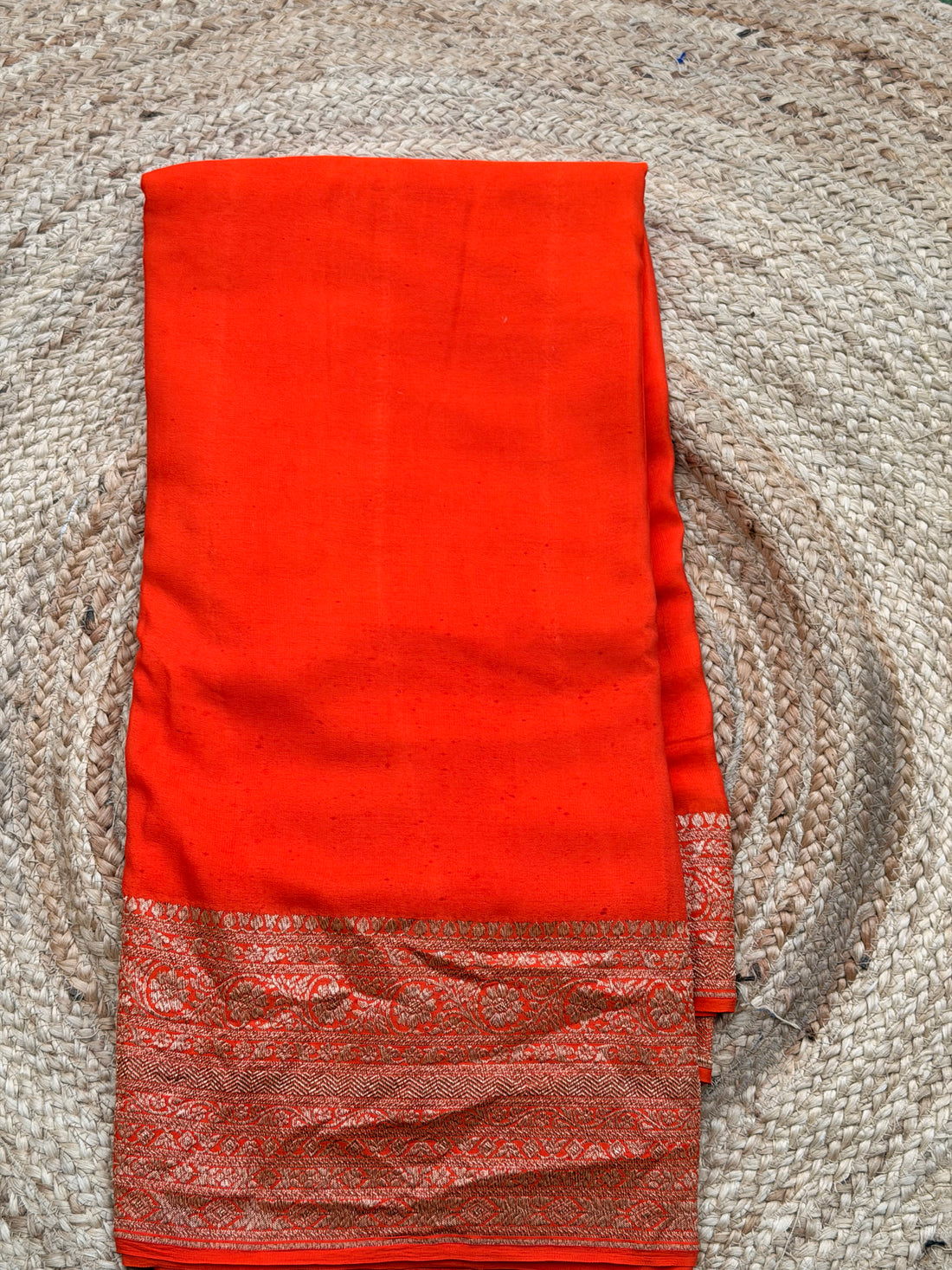 Plain Crepe Banarasi Pure Orange