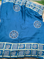 Powder blue pure Ajrak modal Sarees with Ajrak blouse