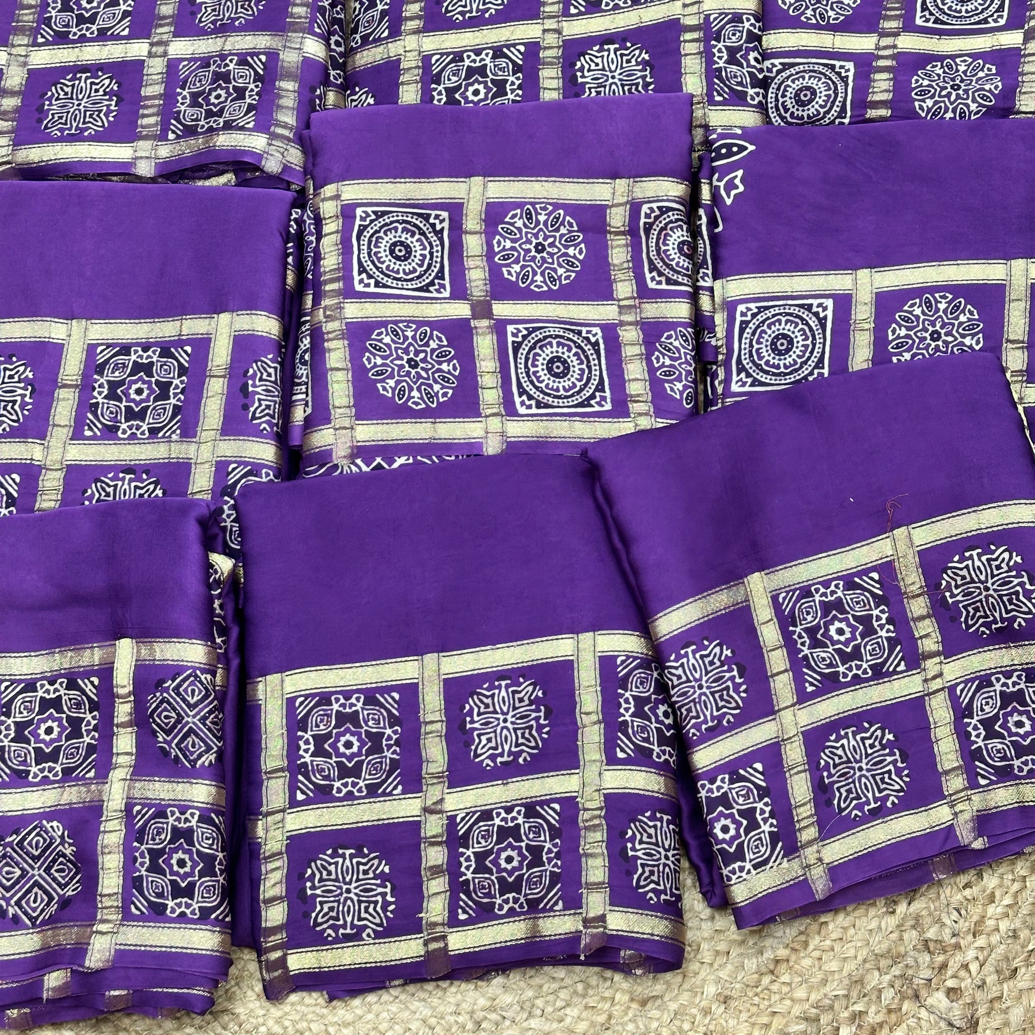 Pure purple modal Ajrak sarees