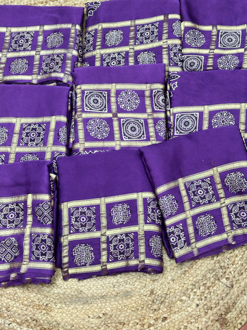 Pure purple modal Ajrak sarees