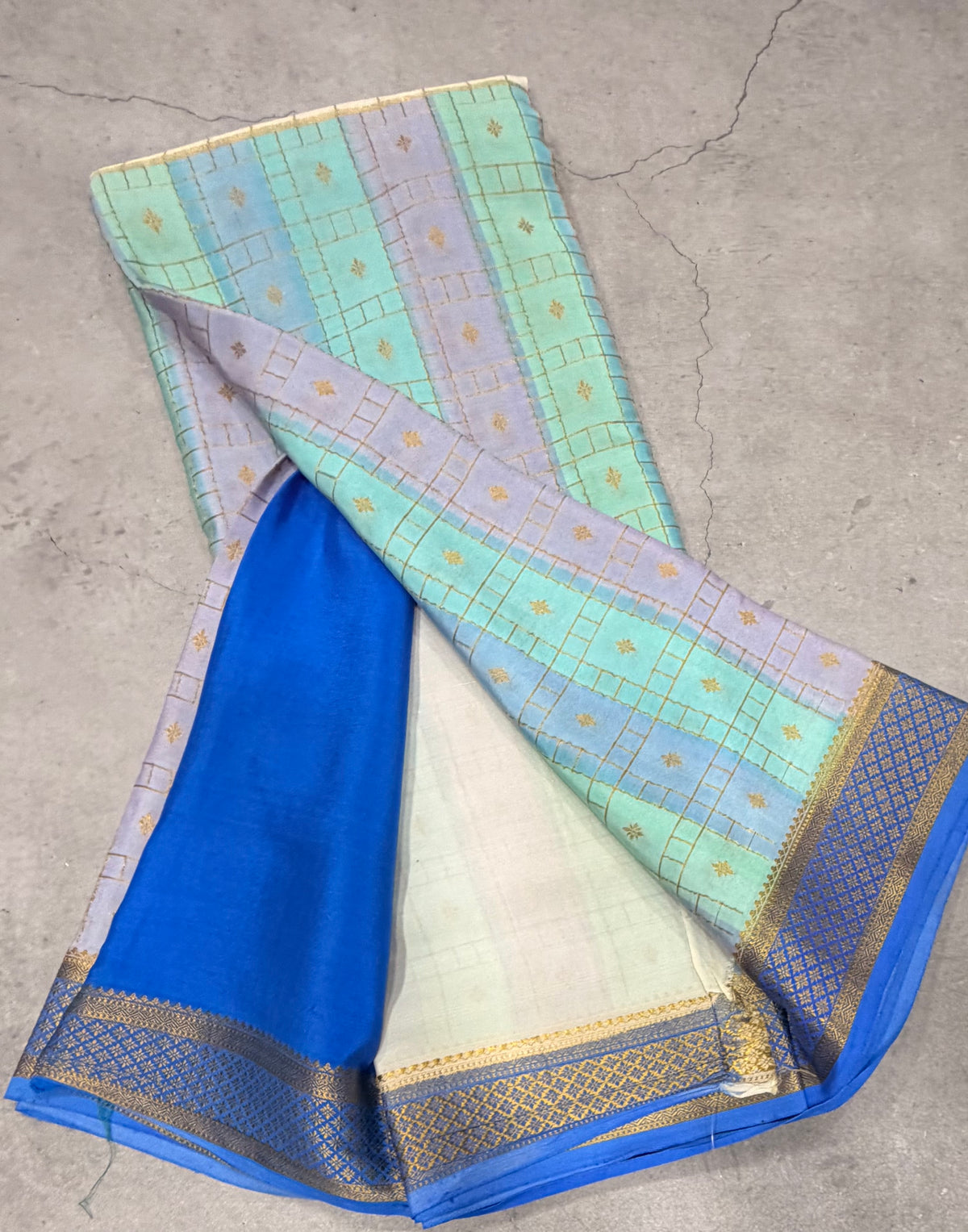 Rankart stripes n checks pure Mysore silk crepe saree