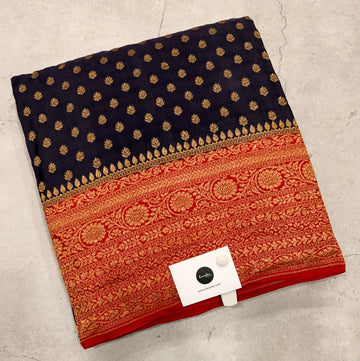 Navy blue pure benarasi crepe silk saree