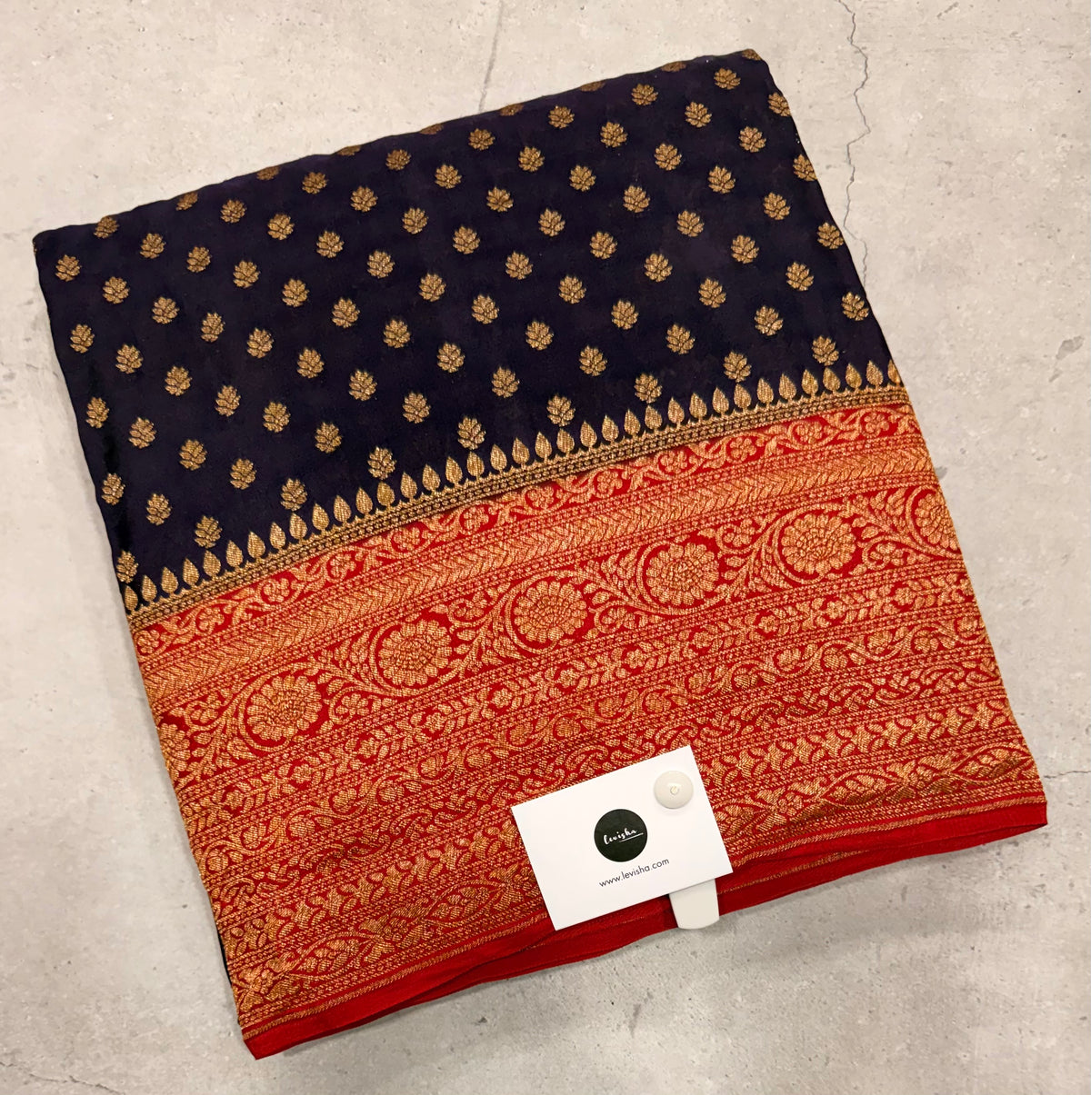 Navy blue pure benarasi crepe silk saree