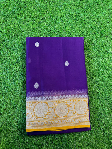 Purple with mustard, pure khaddi chiffon sarees.