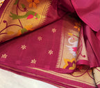 Wine pure paithani swan & peacock border saree