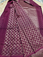 Maroon crepe chiffon with brocade blouse handloom silk.