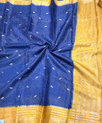Peacock blue contrast border checks Dola crepe saree
