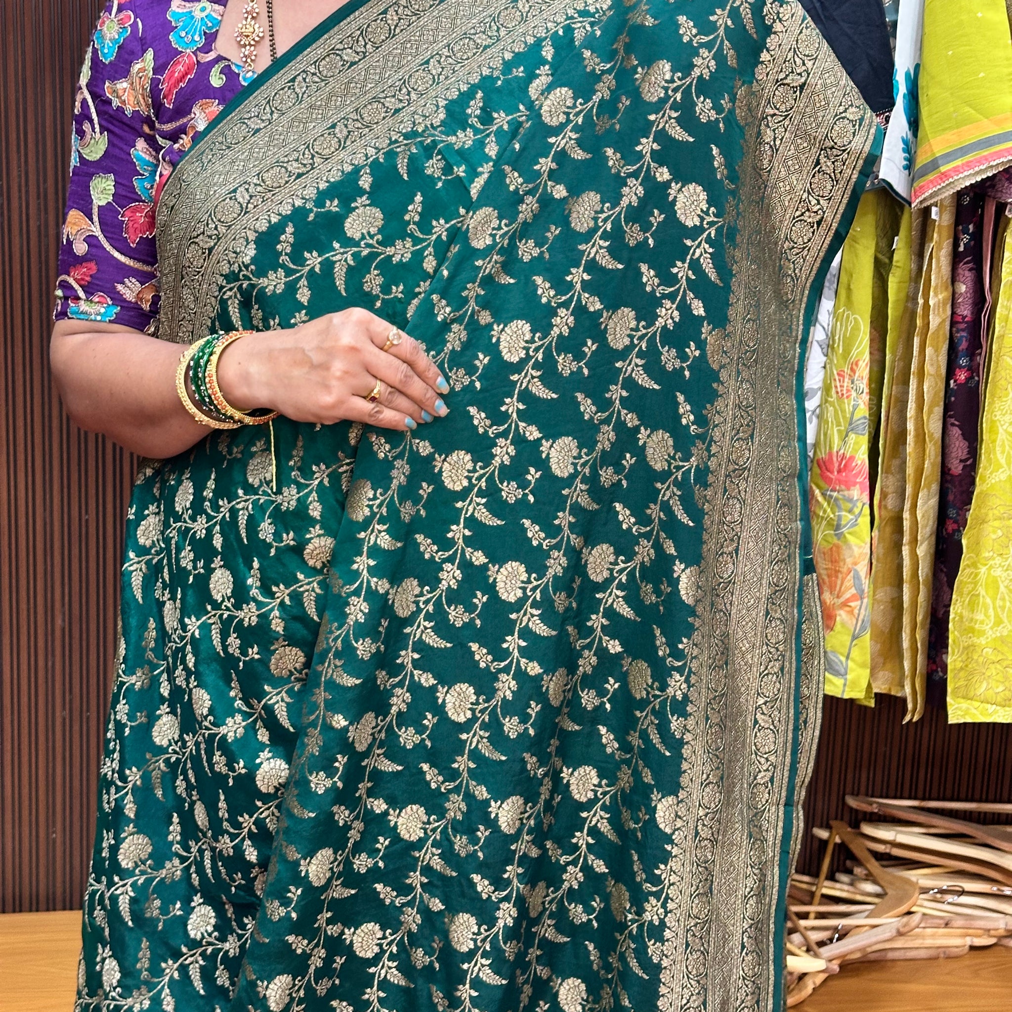Green jaal pure crepe Banaras brocade blouse