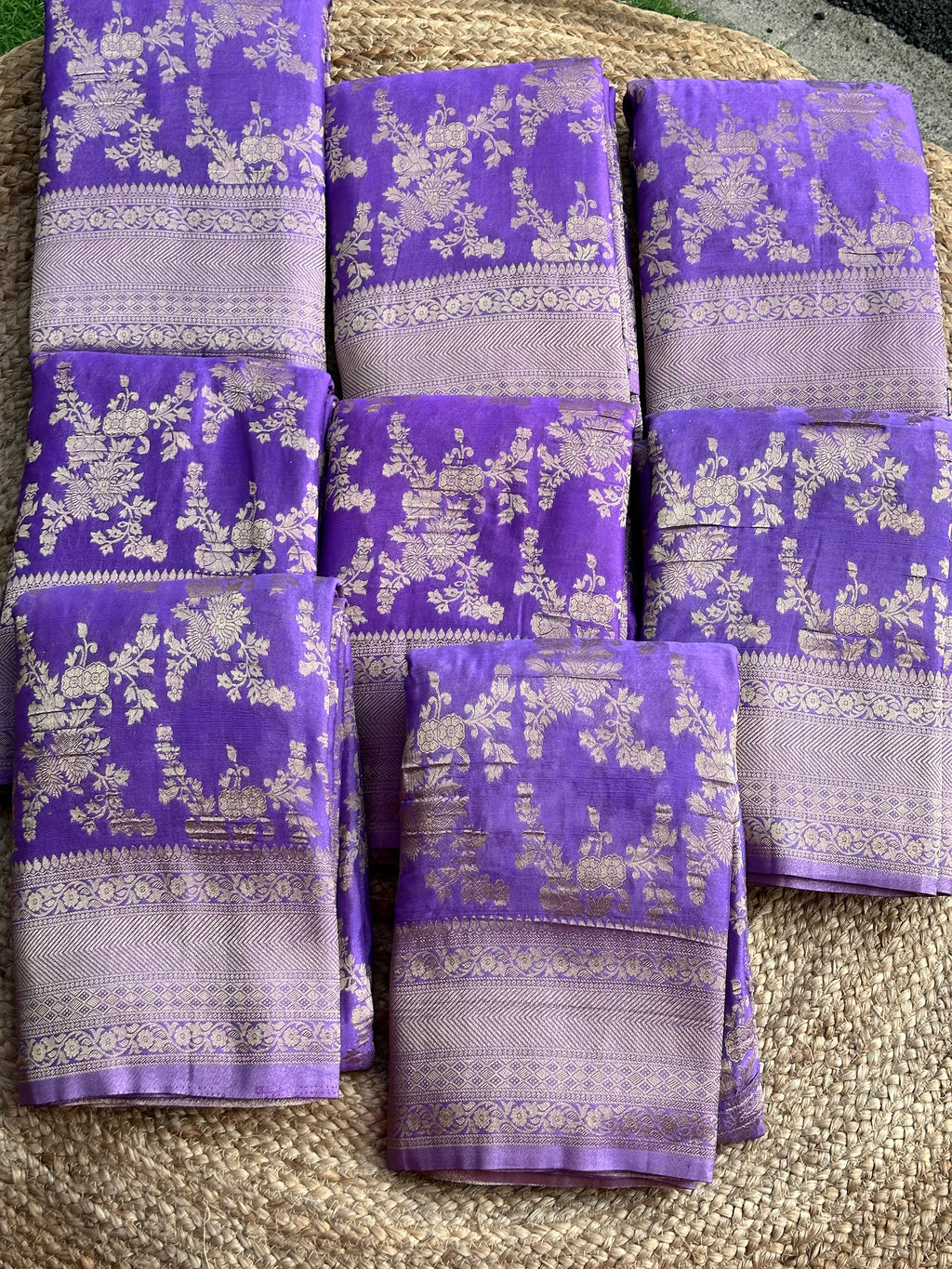 Lavender crushed georgette sarees jaal pattern