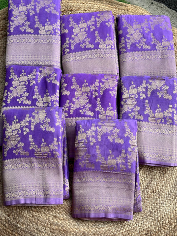 Lavender crushed georgette sarees jaal pattern