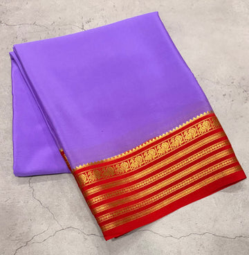 Lilac stripes border pure Mysore silk crepe saree